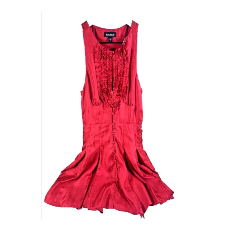 Y2k Bebe 100% Silk Red Dress Sleeveless Formal Cocktail Lined - SMALL